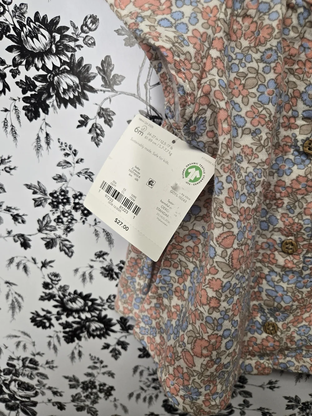 Little Planet By Carter's Peach & Blue Floral Button-Front 6mo Baby Set